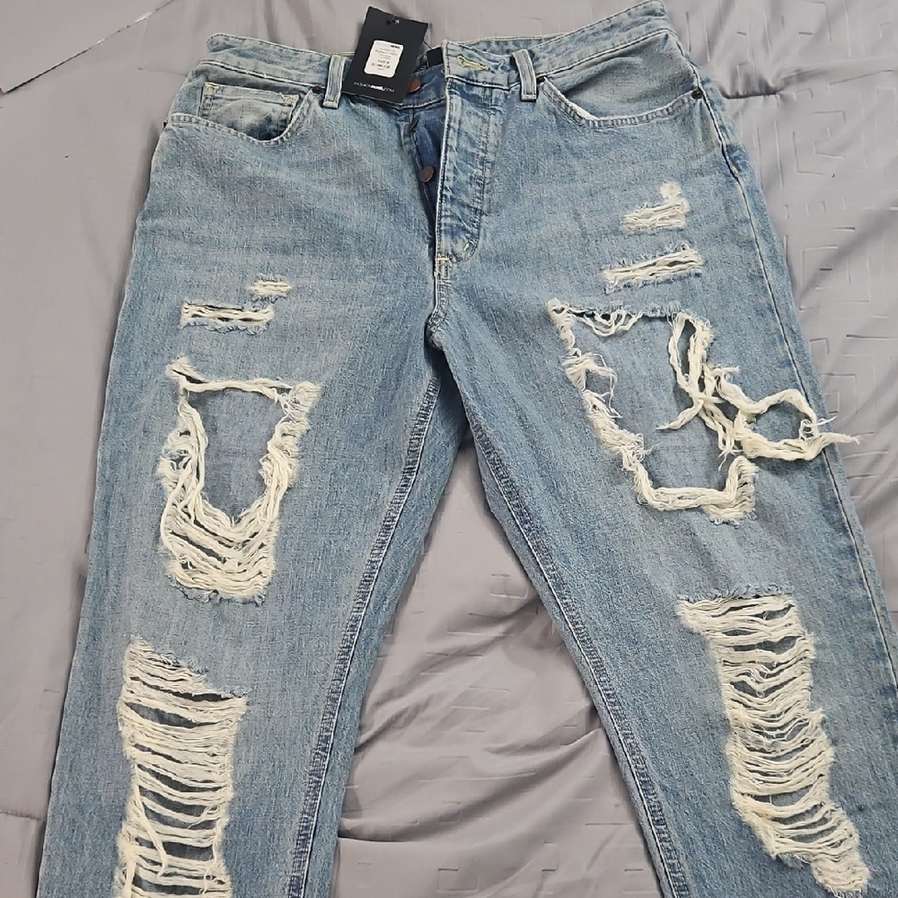 Fashion Nova Light Blue Distressed Boyfriend Jeans